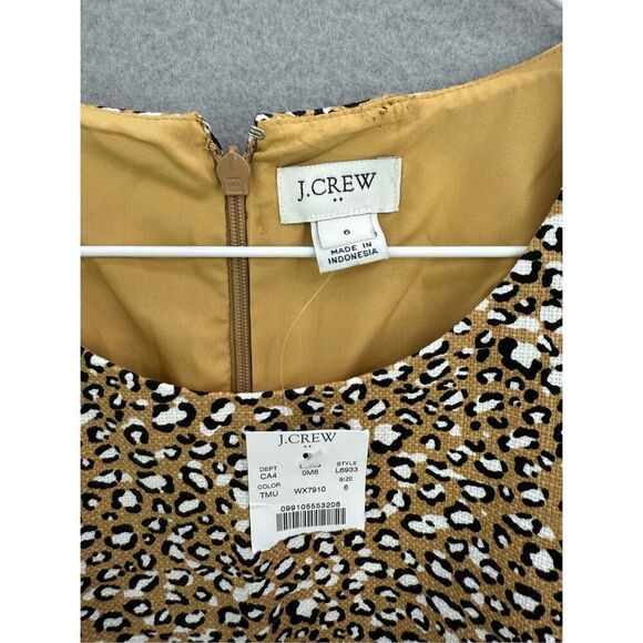 NWT J. Crew Womens Tan Basketweave Sleeveless Leopard Print Sheath Dress Size 6 - Picture 3 of 10